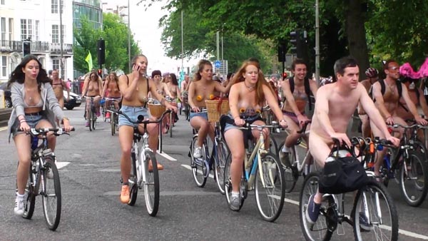 Naked riders celebrate ten years of good clean city-cycling fun