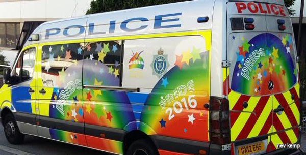 Police van emblazoned with colours of Pride