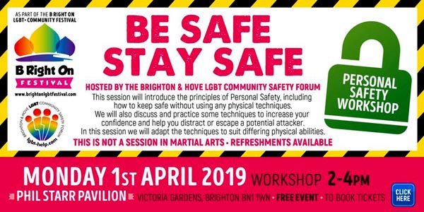 Today at B RIGHT ON LGBT+ Community Festival: A Personal Safety Workshop