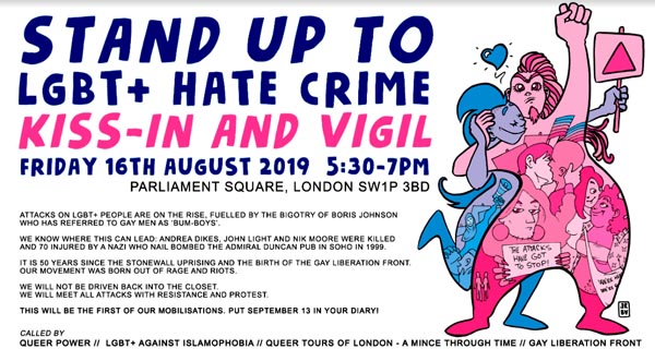 Hate Crime Kiss in and Vigil today in Parliament Square