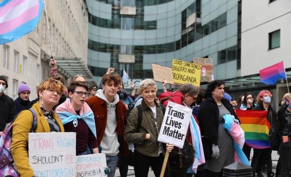 Protest held outside BBC after anti-trans article