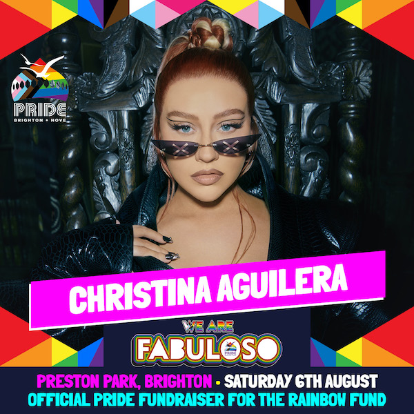 Global superstar Christina Aguilera confirmed to headline Brighton & Hove Pride on Saturday, August 6