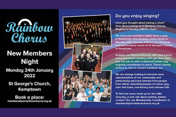 Rainbow Chorus, Brighton’s LGBTQ+ choir, announces New Members’ Night