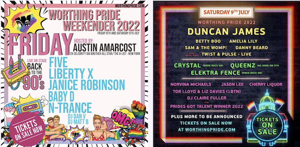 Worthing Pride to return in 2022 with Duncan James, Five, Liberty X, N-Trance and Betty Boo