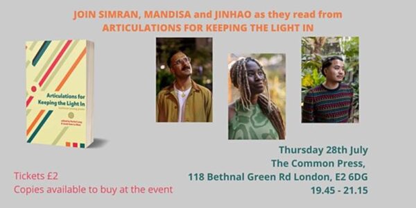 Queer poetry event with Simran Uppal, mandisa apena and Jinhao Xie