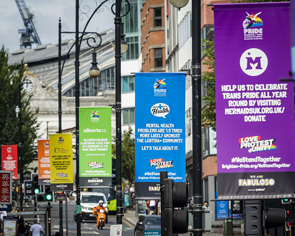 Brighton & Hove Pride puts community messages at the heart of city-wide lamp post campaign for 30th Anniversary
