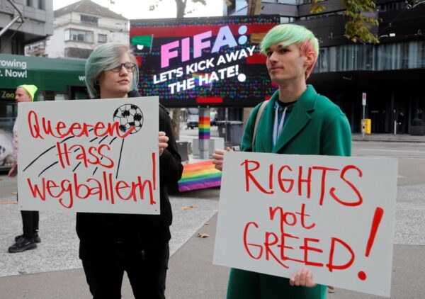 LGBTQ+ activists protest at FIFA Museum ahead of World Cup in Qatar