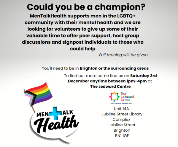 MenTalkHealth to hold volunteer catchment event at the Ledward Centre on Saturday, December 3