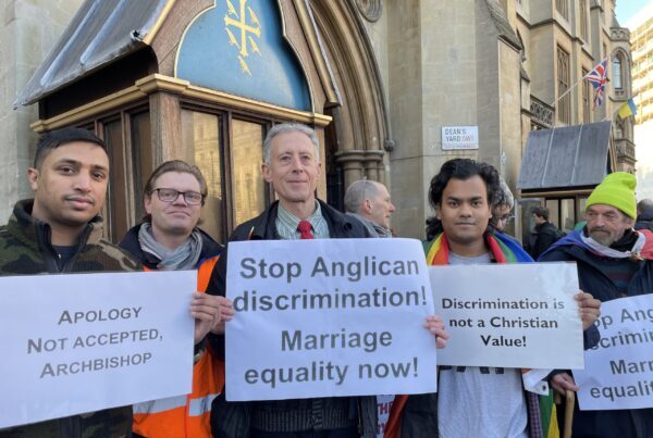 Protest at Church of England’s General Synod calls for Anglicans to allow same-sex marriage