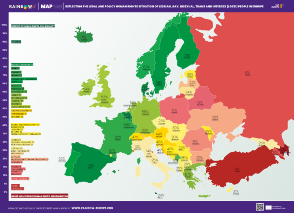 UK falls to 17th place in Rainbow Europe Map, which monitors LGBTQ+ rights in European countries