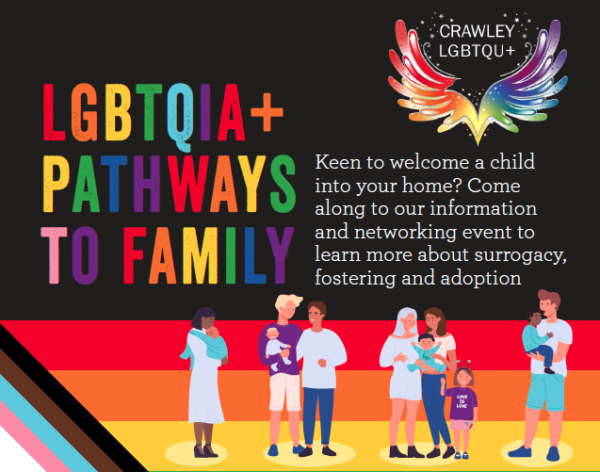 LGBTQIA+ Pathways to Family: networking event for those in the LGBTQ+ community looking for info and advice on surrogacy, fostering and adoption